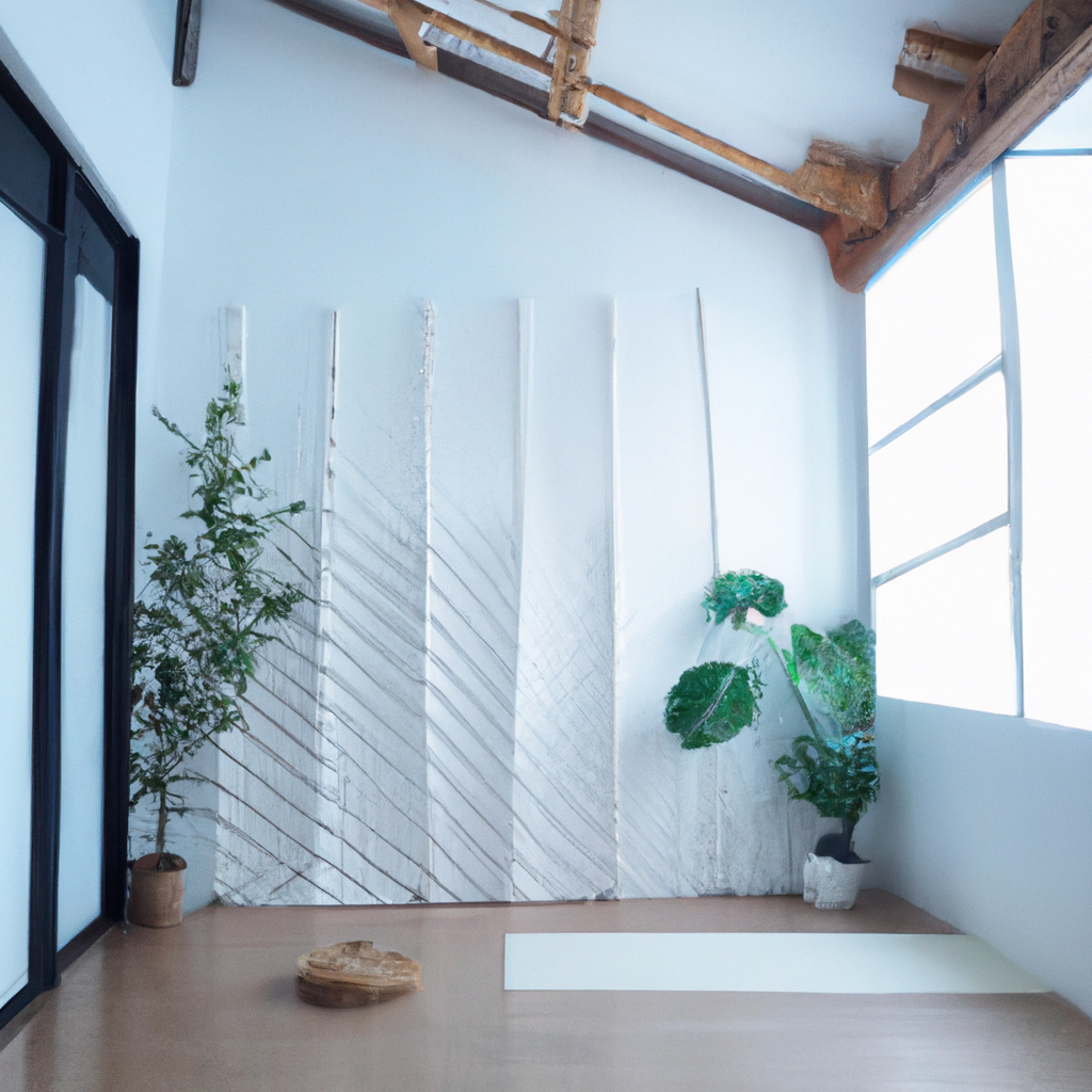 Lichte minimalistische yogaruimte met houten vloer en planten in België